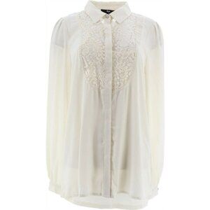 Dennis Basso button cream lace blouse w tank lining sz 8 dressy shirt NWOT